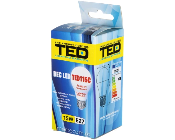 Bec led E27 lumina calda 2700k 15W 36.000 ore 150W