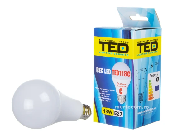 Bec led E27 lumina calda 2700k 18W echivalent 180W 36.000 ore