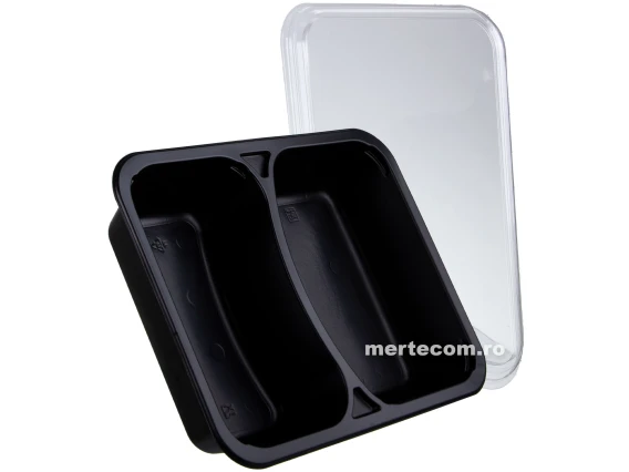 Caserole cu capac din plastic negru bicompartimentate 200bucati