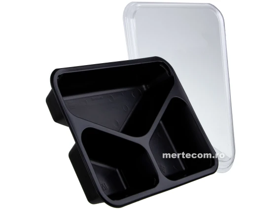Caserole cu capac din plastic negru tricompartimentate 200bucati