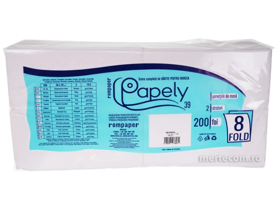 Servetele masa Papely 2str impaturite in 8 200bucati 39x39cm