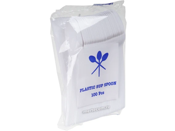 Linguri plastic de unica folosinta albe 100buc/set
