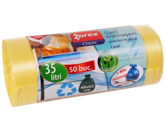 Saci menajeri economici galbeni Zorex 35 litri 50 bucati