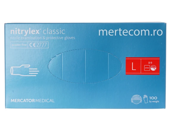 Manusi nepudrate nitril albastre Nitrylex Classic (100buc/cutie) marime L