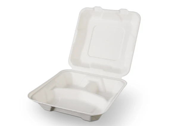 Caserole bio din trestie de zahar cu capac 3 compartimente 50 bucati