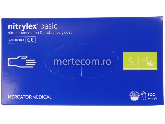 Manusi nepudrate nitril albastre Nitrylex Basic(100buc/cutie) marime S
