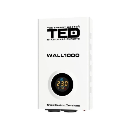 Stabilizator retea maxim 1000VA-AVR LCD 2 iesiri schuko WALL TED000057