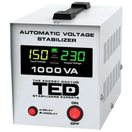 Stabilizator retea maxim 1000VA-AVR LCD 2 iesiri schuko WALL TED000040