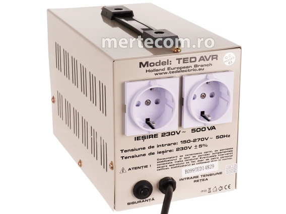 Stabilizator retea maxim 1000VA-AVR LCD 2 iesiri schuko WALL TED000040