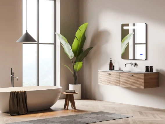 Oglindă baie cu iluminare, afisaj și sistem dezaburire 70x50cm Meco WLM50