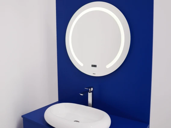 Oglindă baie rotundă cu iluminare, afisaj si dezaburire, diametru 75cm, Meco WLM75