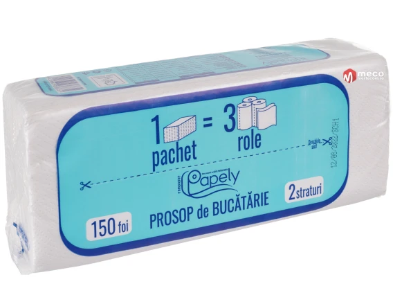 Prosoape de bucatarie in V alb Papely 21x25cm 2straturi 150bucati