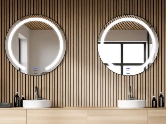 Oglindă baie rotundă cu iluminare, afisaj si dezaburire, diametru 75cm, Meco WLM75