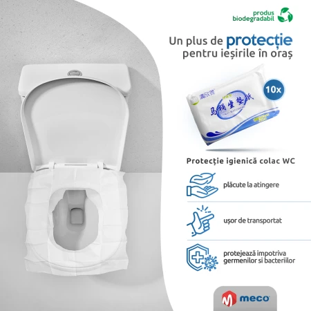 Set 10 protectii igienice colac wc biodegradabile Travel Pack