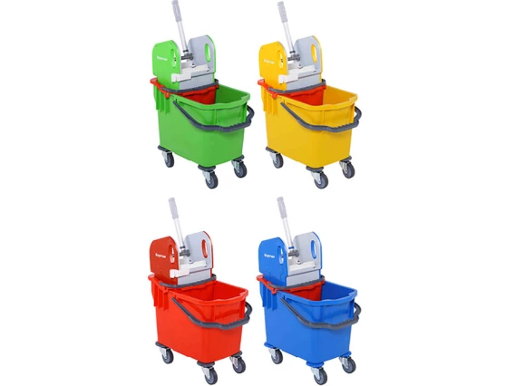 Carucior curatenie Bayersan albastru, 2 compartimente, storcator profesional, roti cauciuc