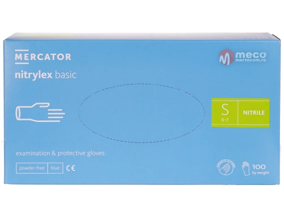 Manusi nepudrate nitril albastre Nitrylex Basic (100buc/cutie) marime S
