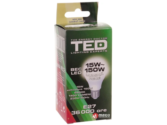 Bec led E27 lumina rece 6400K 15W 36.000 ore 150W
