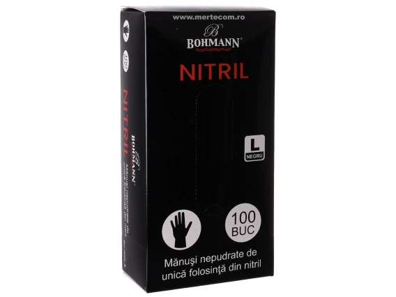 Manusi nepudrate nitril negre Bohmann marimea L 100buc/set