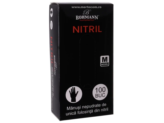 Manusi nepudrate nitril negre Bohmann marimea M 100buc/set
