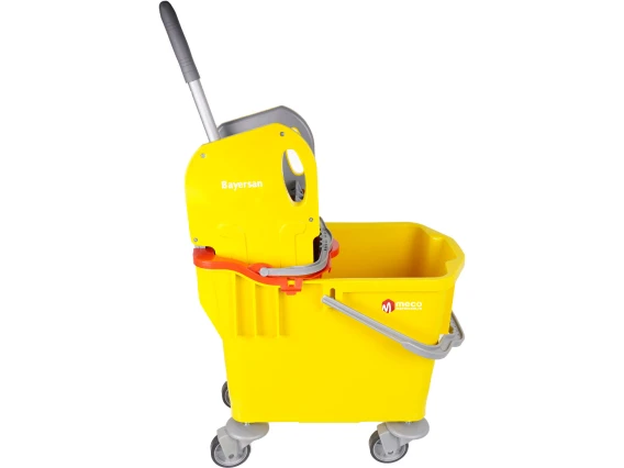 Carucior curatenie Bayersan galben 2 compartimente, storcator profesional, roti cauciuc