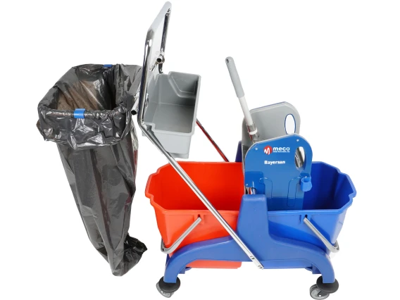Carucior curatenie Bayersan Duo, 2 galeti x 25 litri, suport accesorii, sac si storcator profesional
