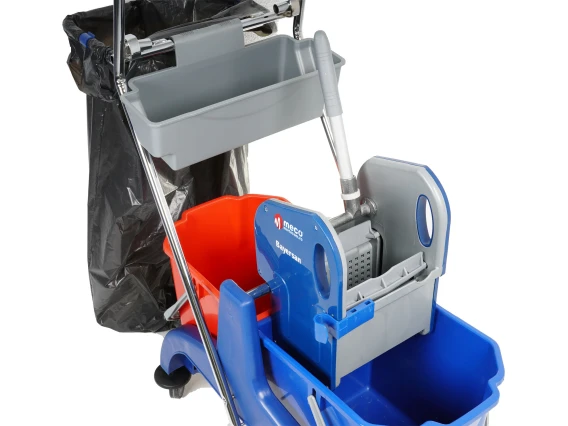 Carucior curatenie Bayersan Duo, 2 galeti x 25 litri, suport accesorii, sac si storcator profesional