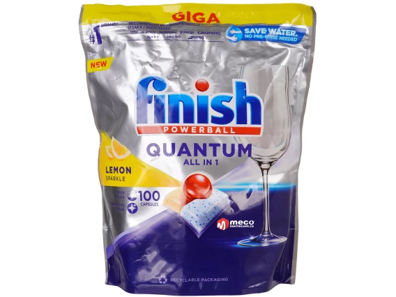 Detergent vase pentru masina de spalat Finish tablete all in 1 Quantum Lemon 100 Buc