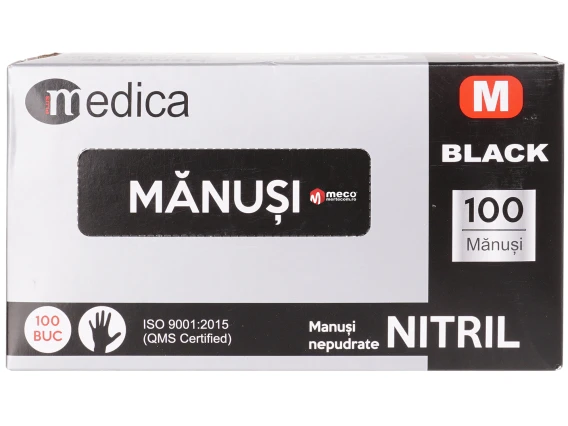 Manusi nepudrate din nitril de culoare neagra MEDICA (100buc/cutie) marime M