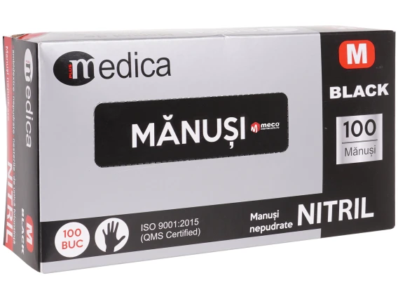 Manusi nepudrate din nitril de culoare neagra MEDICA (100buc/cutie) marime M