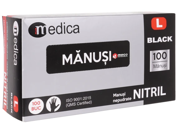 Manusi nepudrate din nitril de culoare neagra MEDICA (100buc/cutie) marime L