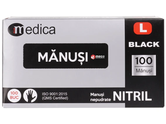 Manusi nepudrate din nitril de culoare neagra MEDICA (100buc/cutie) marime L