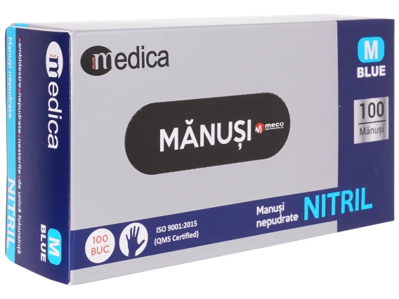 Manusi nepudrate nitril albastre MEDICA (100buc/cutie) marime M