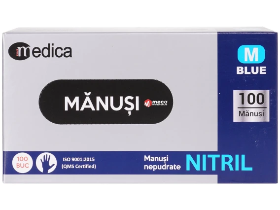 Manusi nepudrate nitril albastre MEDICA (100buc/cutie) marime M