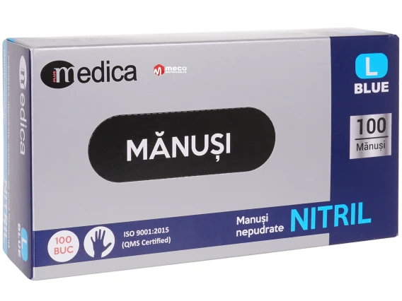 Manusi nepudrate nitril albastre MEDICA (100buc/cutie) marime L