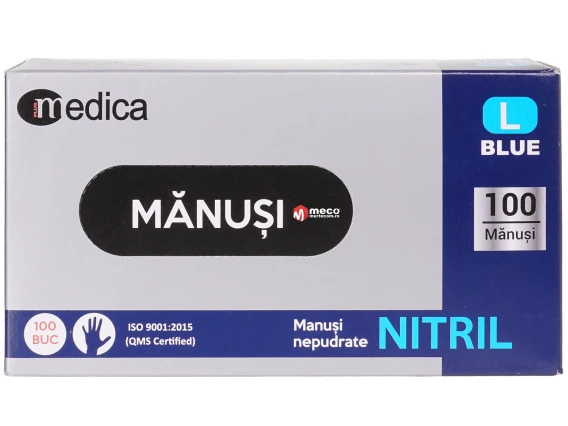 Manusi nepudrate nitril albastre MEDICA (100buc/cutie) marime L