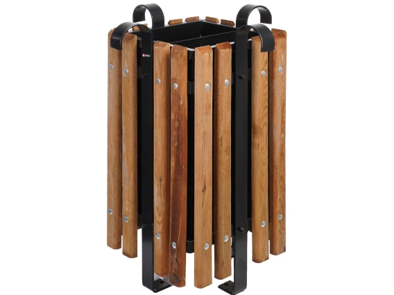Cos gunoi stradal dreptunghiular negru cu lemn Meco 40 litri 35x35x65cm