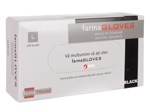 Manusi nitril nepudrate negre FarmaGloves(100buc/cutie) marimea L