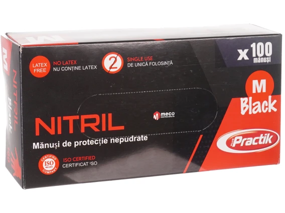 Manusi nepudrate nitril negre Practik (100buc/cutie) marime M