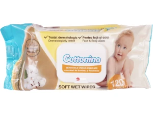 Servetele umede cu capac Cottonino 120buc (Bumbac si Panthenol)