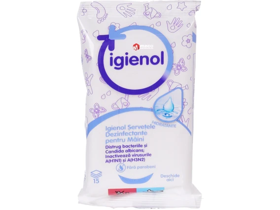 Servetele antibacteriene Igienol hidratante pentru maini 15 buc