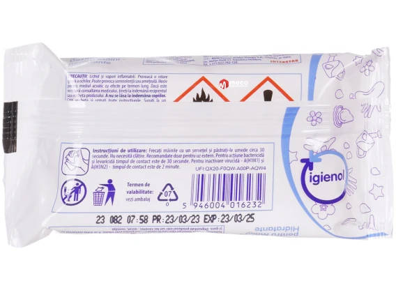 Servetele antibacteriene Igienol hidratante pentru maini 15 buc