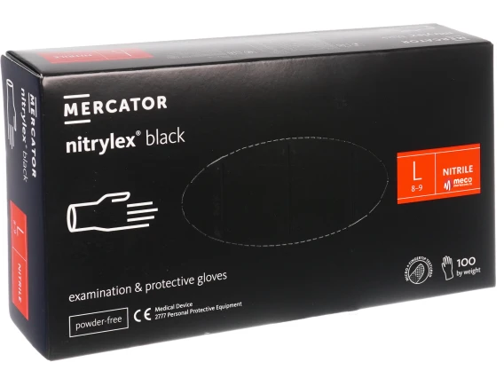 Manusi nepudrate din nitril de culoare neagra Nitrylex (100buc/cutie) marime L