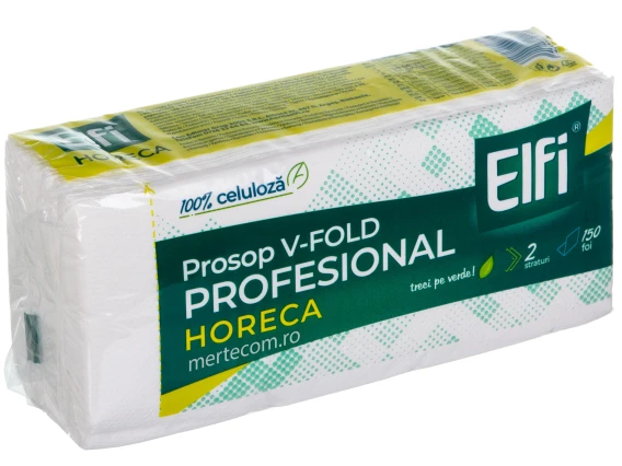 Prosoape pliate ambalate individual in V alb Elfi 21x25 cm 2straturi 150bucati
