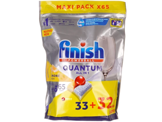 Detergent vase pentru masina de spalat Finish tablete all in 1 Quantum Lemon 65 Buc