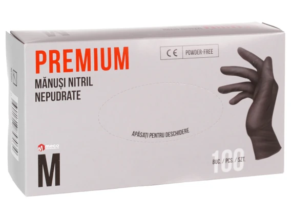 Manusi nitril nepudrate negre Premium (100buc/cutie) marimea M