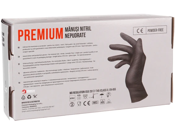 Manusi nitril nepudrate negre Premium (100buc/cutie) marimea M