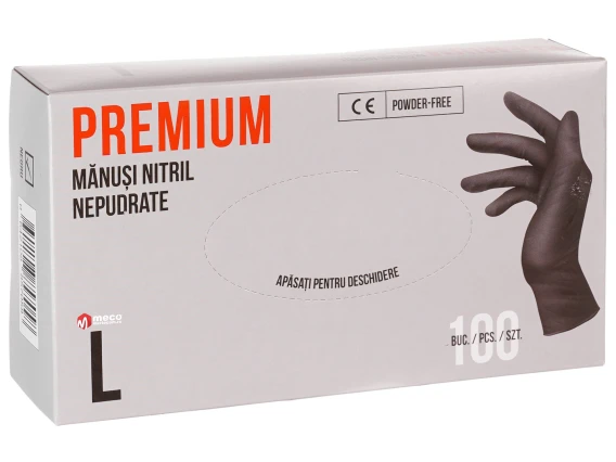 Manusi nitril nepudrate negre Premium (100buc/cutie) marimea L