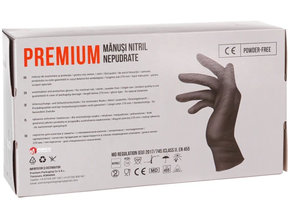 Manusi nitril nepudrate negre Premium (100buc/cutie) marimea L