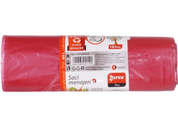 Saci menajeri Zorex 60 litri 10 bucati rosu