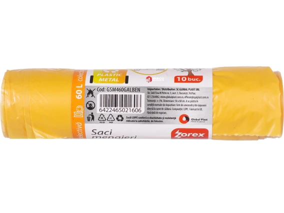 Saci menajeri Zorex 60 litri 10 bucati galben
